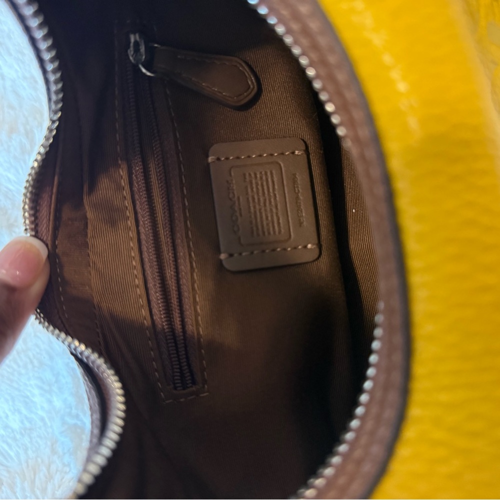 Coach Pebbled Leather Mustard & Brown Crossbody Hobo - Picture 3 of 5
